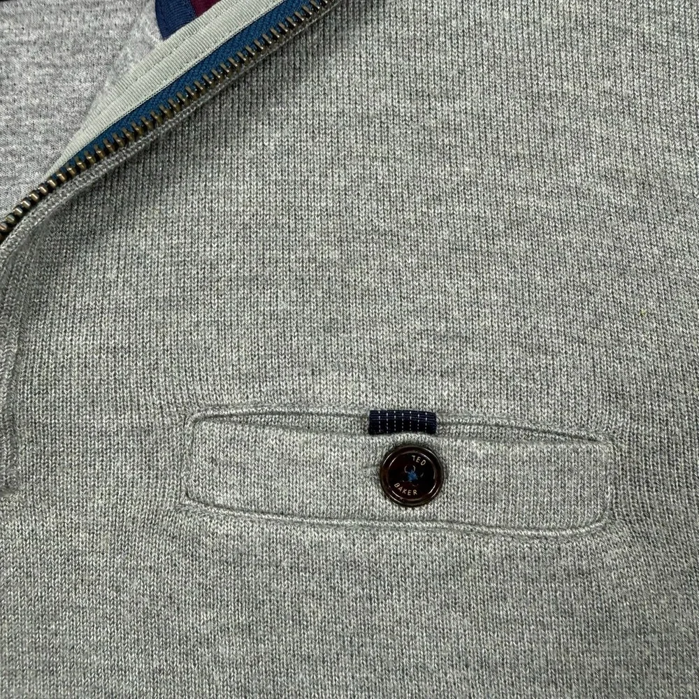 Ted Baker Valerio Mens 5 XL Gray Wool Blend Quarter Zip Pullover Sweater